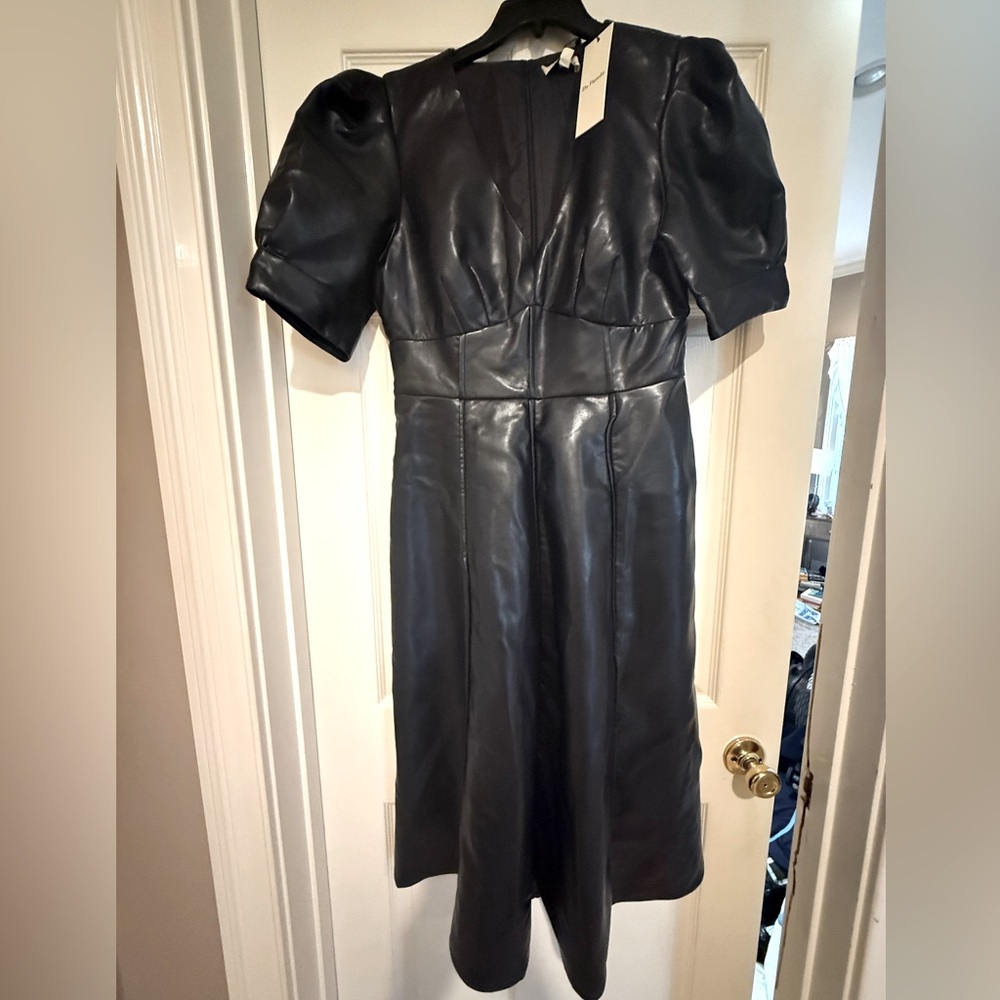Du Paradis Black Faux Leather Midi Dress – Size M
